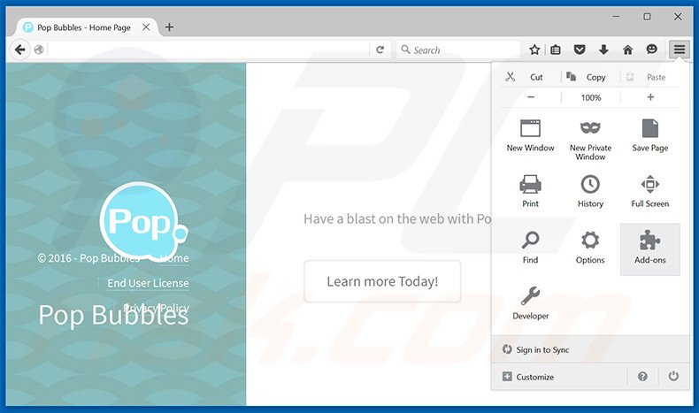 Removing Pop Bubbles ads from Mozilla Firefox step 1