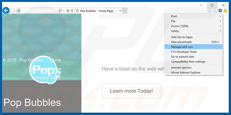 Removing Pop Bubbles ads from Internet Explorer step 1