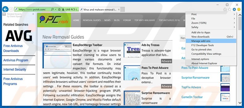 Removing Powered by ads from Internet Explorer step 1