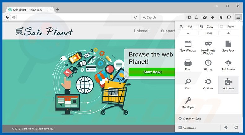 Removing Sale Planet ads from Mozilla Firefox step 1