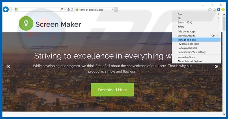 Removing Screen Maker ads from Internet Explorer step 1