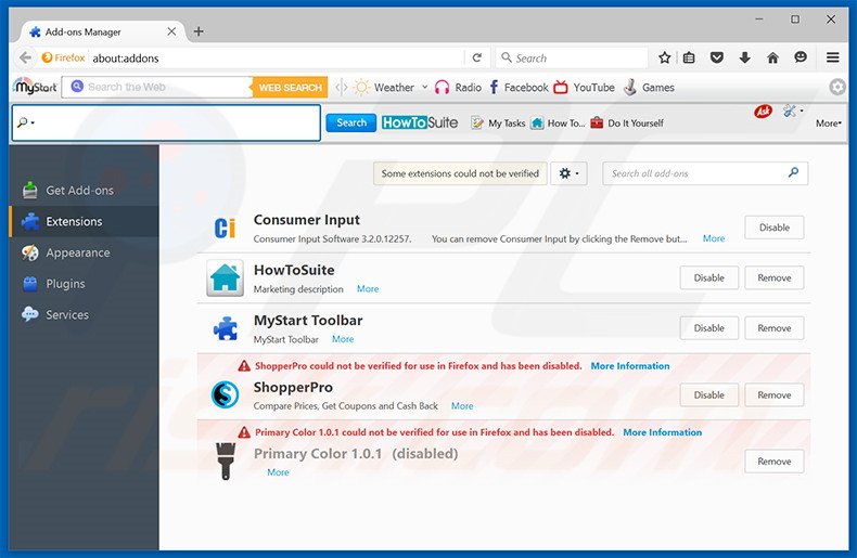 Removing search.mysearch.com related Mozilla Firefox extensions