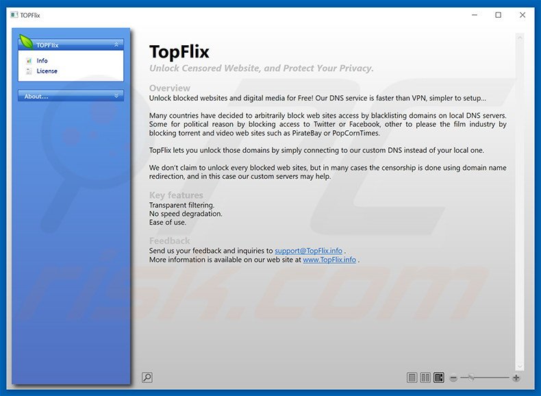 Deceptive adware-type program TopFlix