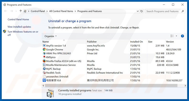 TopFlix adware uninstall via Control Panel