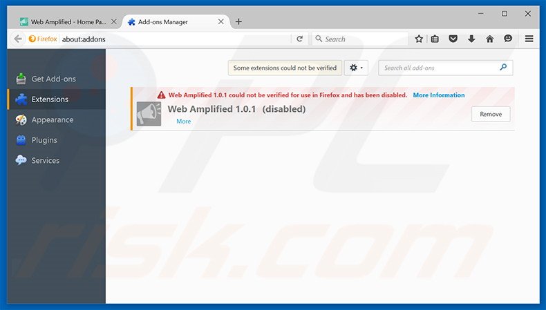 Removing Web Amplified ads from Mozilla Firefox step 2