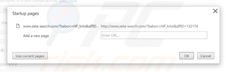 Removing zeta-search.com from Google Chrome homepage