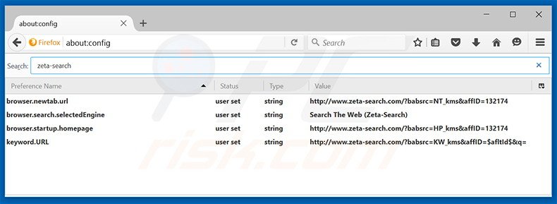 Removing zeta-search.com from Mozilla Firefox default search engine