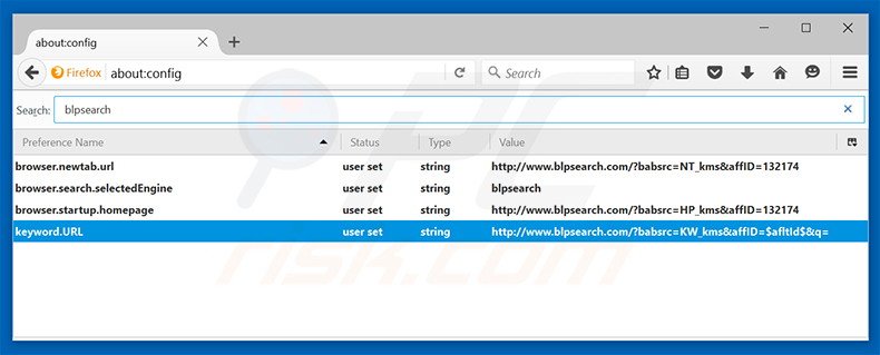 Removing blpsearch.com from Mozilla Firefox default search engine