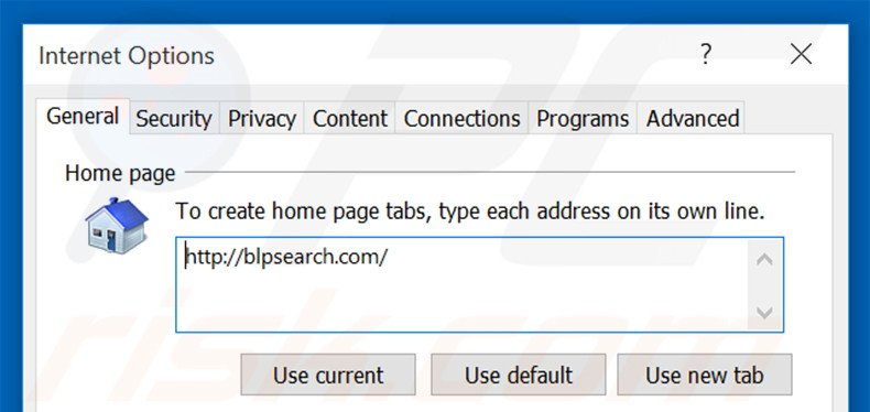 Removing blpsearch.com from Internet Explorer homepage