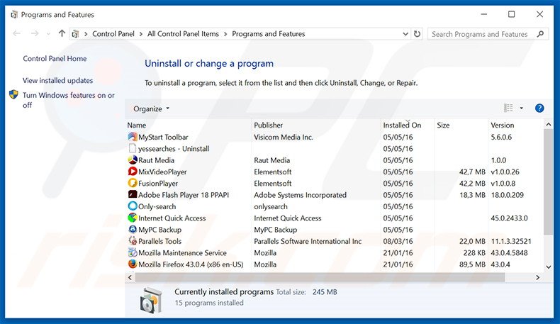 dozensearch.com browser hijacker uninstall via Control Panel