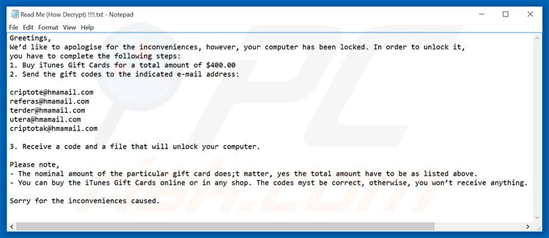 ENCRYPTED ransomware text file