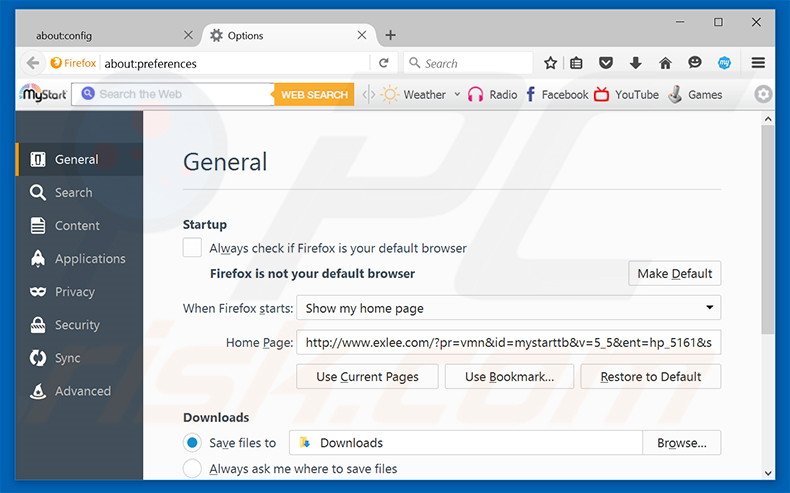 Removing exlee.com from Mozilla Firefox homepage