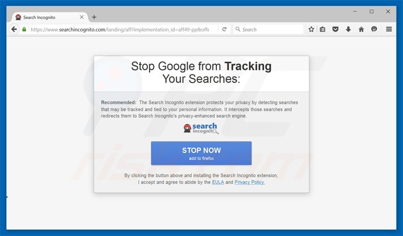 website promoting searchincognito.com browser hijacker