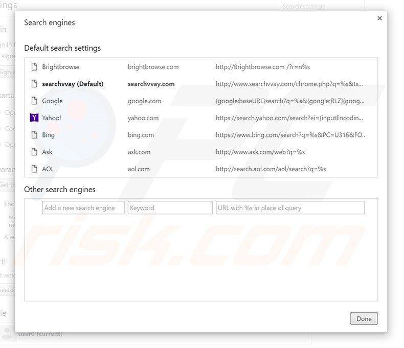 Removing searchvvay.com from Google Chrome default search engine