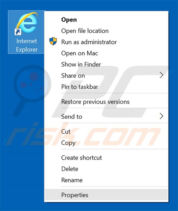 Removing searchvvay.com from Internet Explorer shortcut target step 1