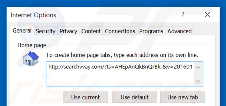 Removing searchvvay.com from Internet Explorer homepage