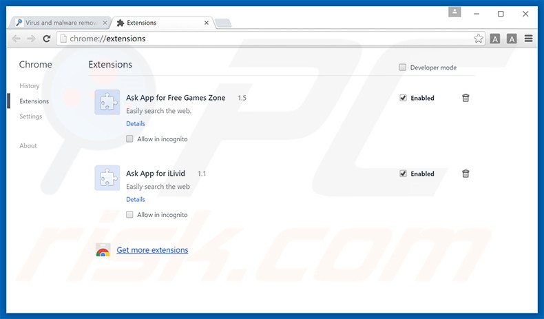 Removing Social2Search ads from Google Chrome step 2