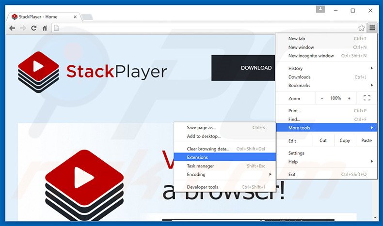 Removing Stack Player  ads from Google Chrome step 1