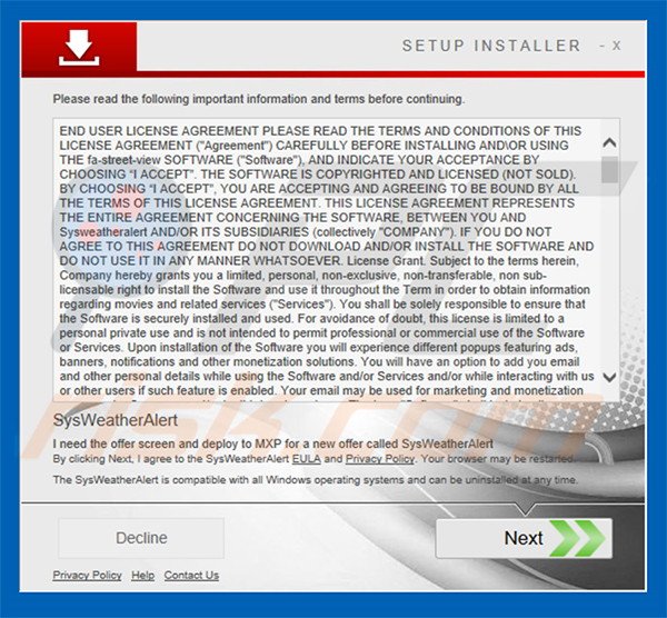 SysWeatherAlert distributing installation setup