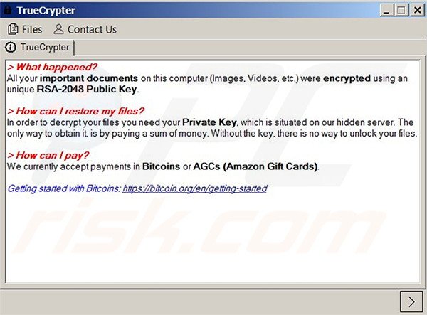 TrueCrypt window stating that the files have been encrypted