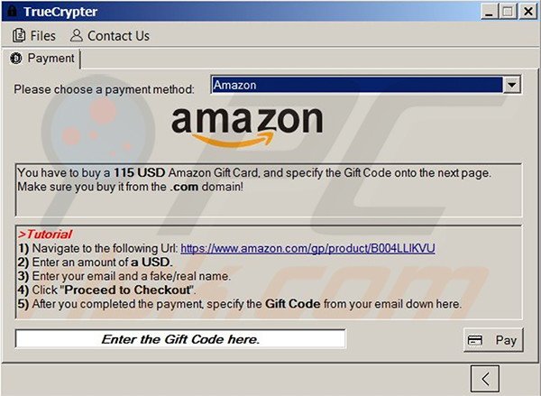 TrueCrypt decrypter accepting Amazon Gift Cards