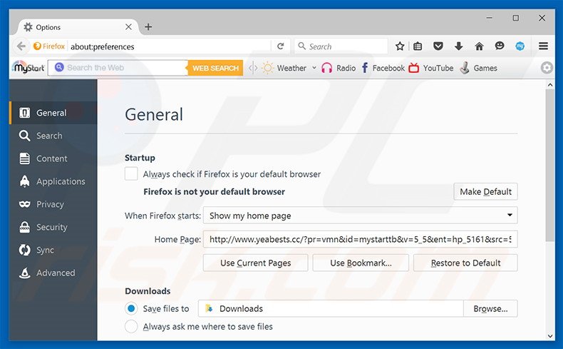 Removing yeabests.cc from Mozilla Firefox homepage