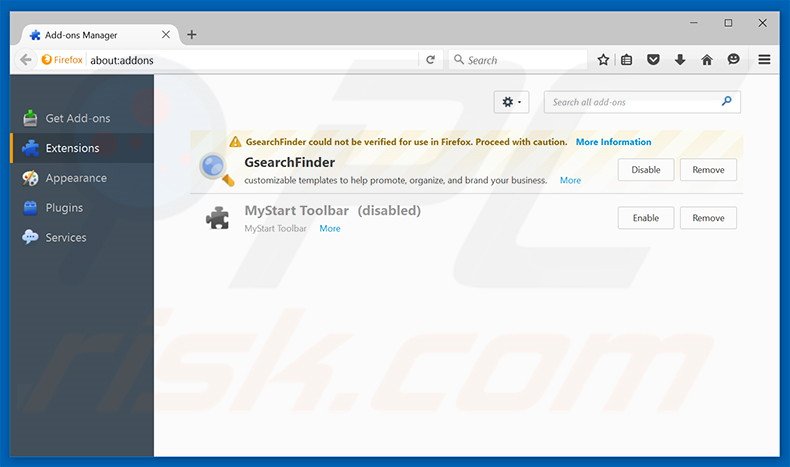 Removing amisites.com related Mozilla Firefox extensions