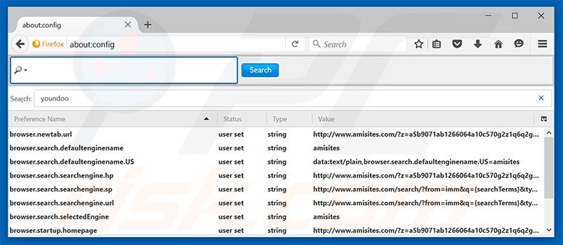 Removing amisites.com from Mozilla Firefox default search engine