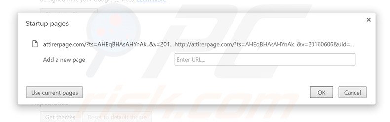 Removing attirerpage.com from Google Chrome homepage