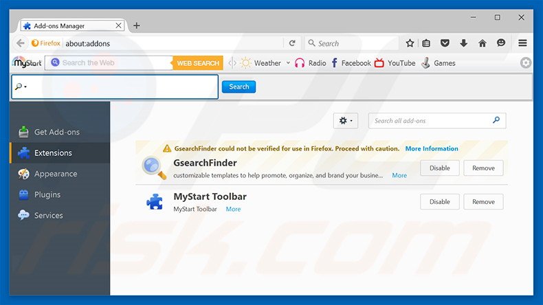 Removing attirerpage.com related Mozilla Firefox extensions