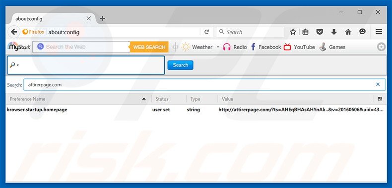 Removing attirerpage.com from Mozilla Firefox default search engine