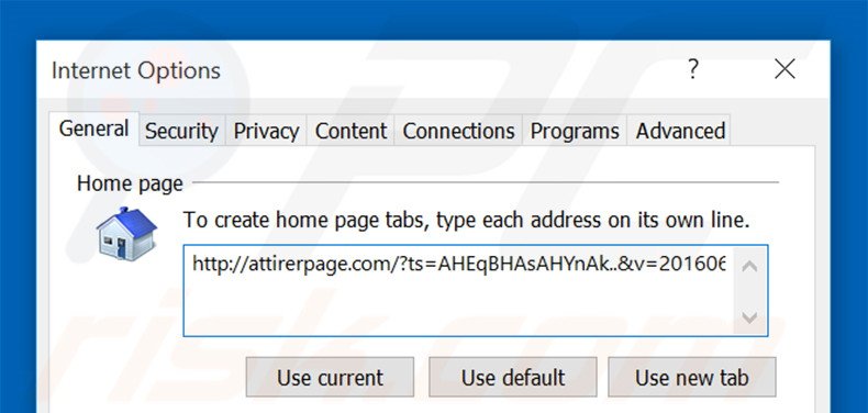 Removing attirerpage.com from Internet Explorer homepage