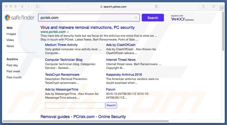 Search.cubokit.com causes unwanted redirects to safefinder.com