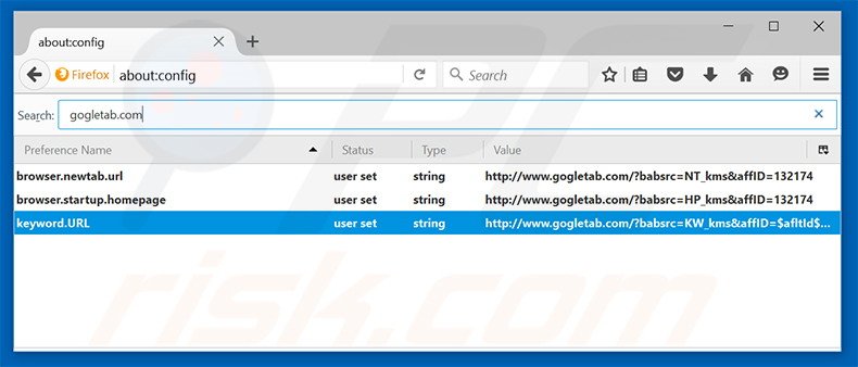 Removing gogletab.com from Mozilla Firefox default search engine