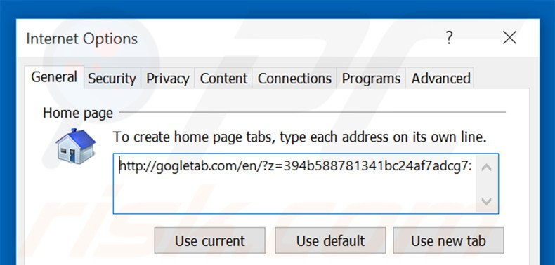 Removing gogletab.com from Internet Explorer homepage