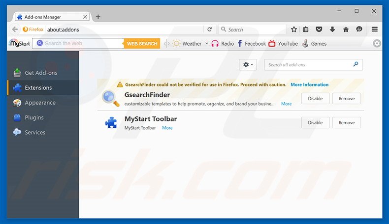 Removing navsmart.info related Mozilla Firefox extensions
