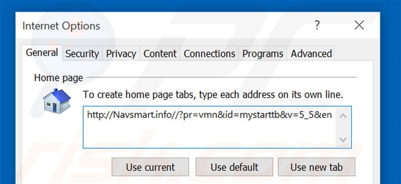 Removing navsmart.info from Internet Explorer homepage