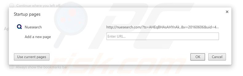 Removing nuesearch.com from Google Chrome homepage