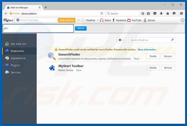 Removing nuesearch.com related Mozilla Firefox extensions