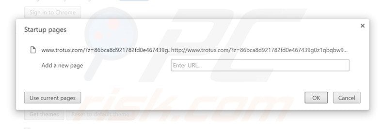Removing trotux.com from Google Chrome homepage