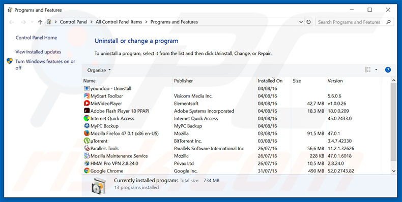 9o0gle.com browser hijacker uninstall via Control Panel