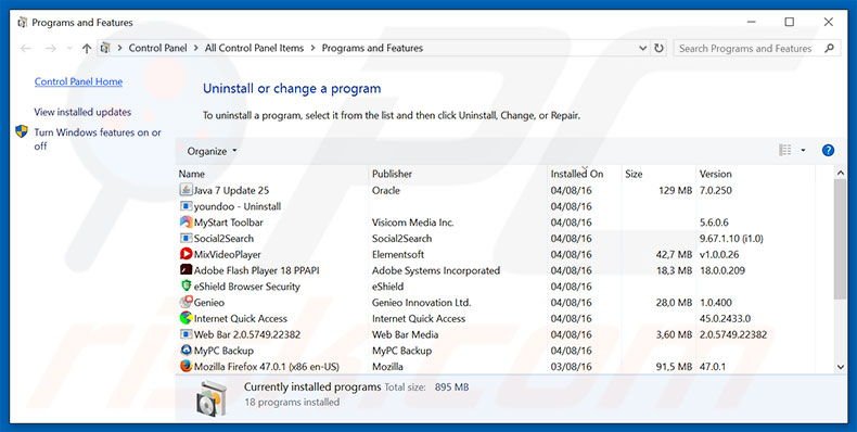 BLOCK due to Suspicious Activities adware uninstall via Control Panel