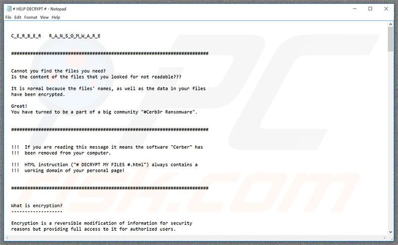 Cerber3 ransomware text file