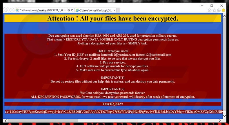 Fantom ransomware html file