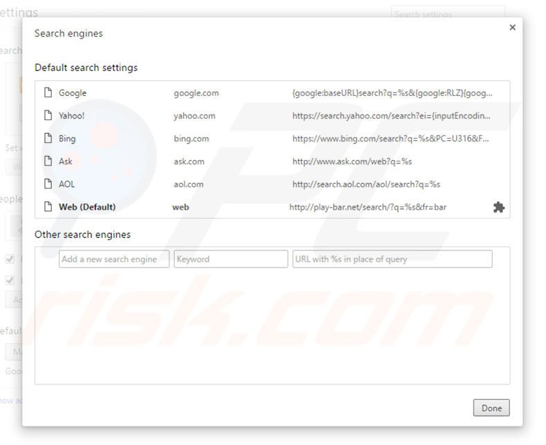Removing play-bar.net from Google Chrome default search engine