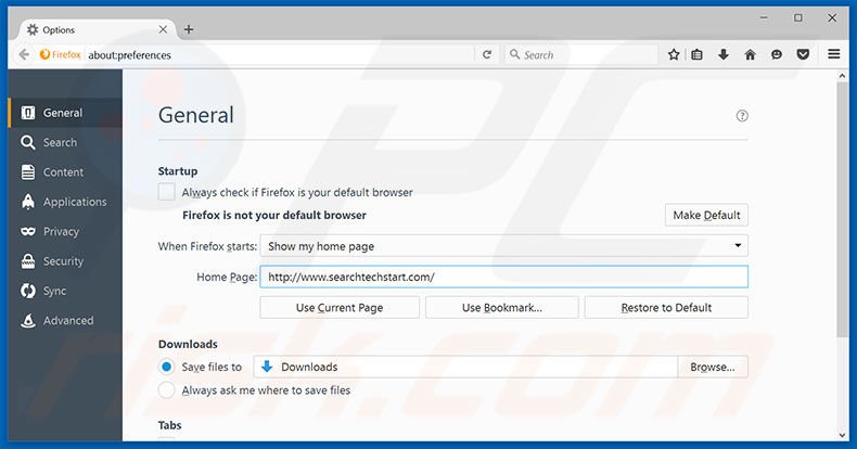 Removing searchtechstart.com from Mozilla Firefox homepage