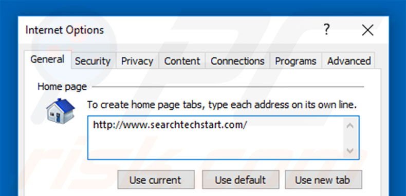 Removing searchtechstart.com from Internet Explorer homepage