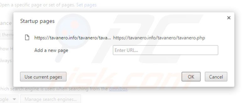 Removing tavanero.info from Google Chrome homepage