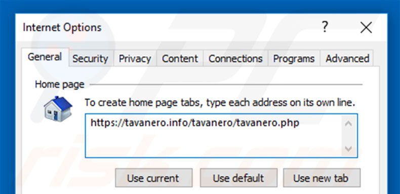 Removing tavanero.info from Internet Explorer homepage