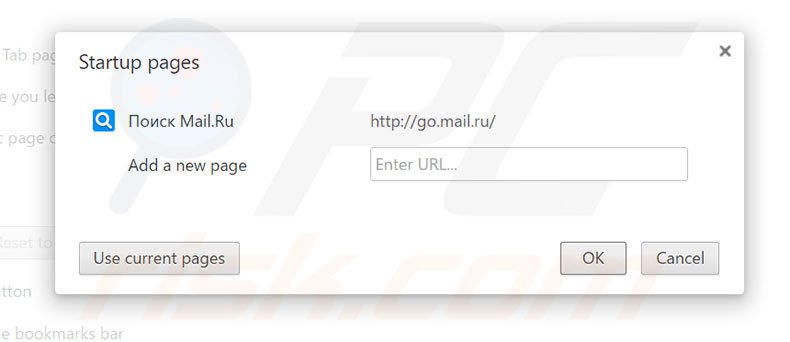 Removing go.mail.ru from Google Chrome homepage